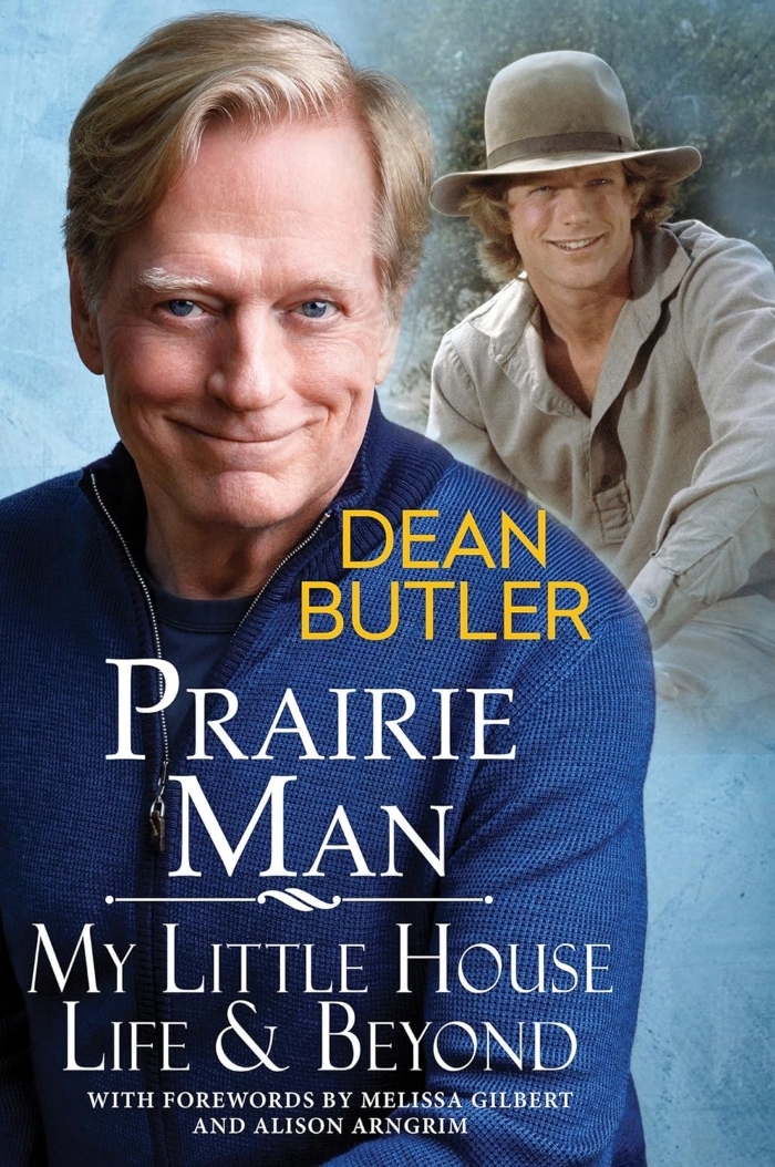 Prairie Man book cover, features the author in the foreground and Michael Landon in the background